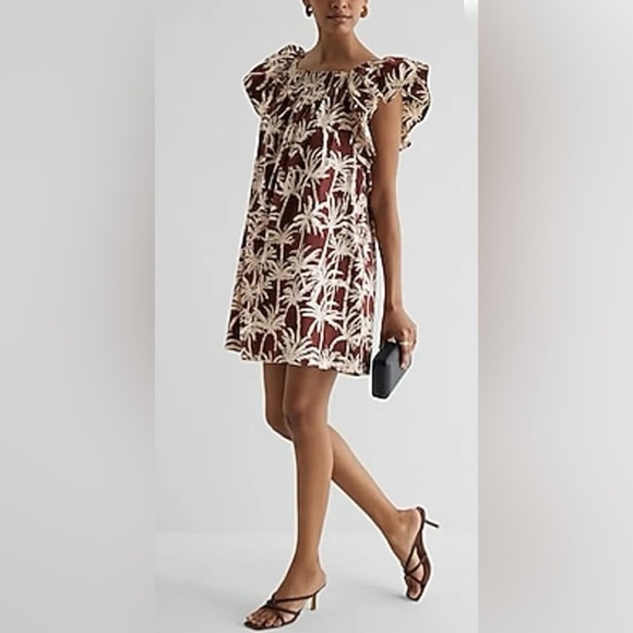EXPRESS Brown and White Palm Tree Print dress - Picture 1 of 9